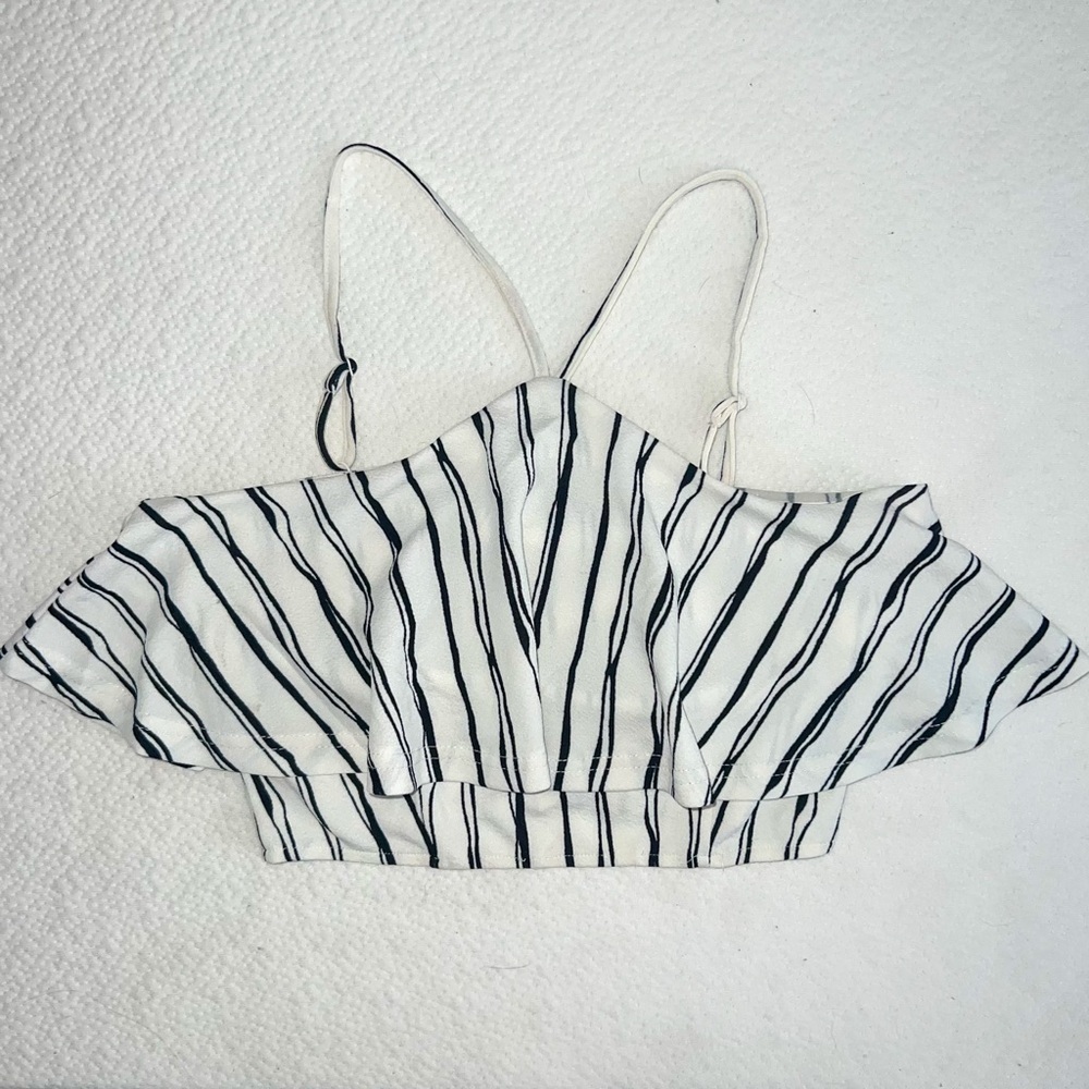 Striped Ruffle Womens Crop Top, Size M